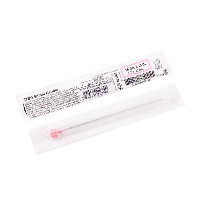 Игла спинальная с заточкой Квинке Spinal Needle 18GA (1.2x90мм)  