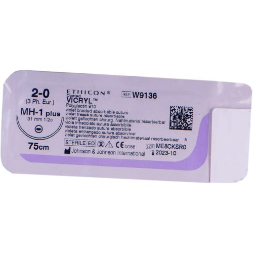 Шовный материал Викрил р.USP 2-0, колющая игла 30 мм, 1/2 окружности, длина 75 см, W9136 в интернет-аптеке - фото №1 Шовный материал Викрил р.USP 2-0, колющая игла 30 мм, 1/2 окружности, длина 75 см, W9136 в интернет-аптеке