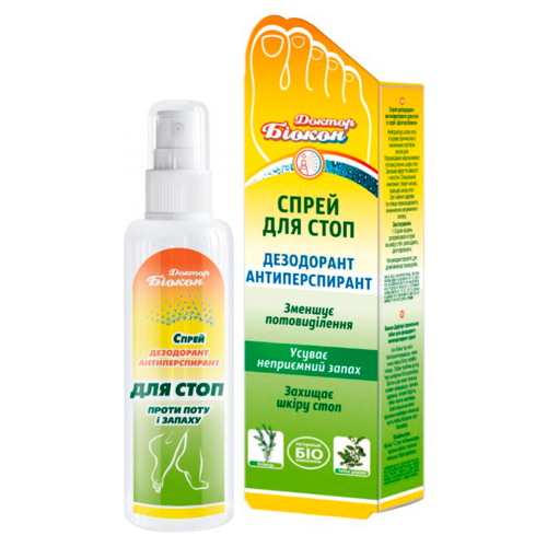 Спрей дезодорант Доктор Біокон антиперспірант для стоп 80 мл ціна - фото №1 Спрей дезодорант Доктор Біокон антиперспірант для стоп 80 мл ціна