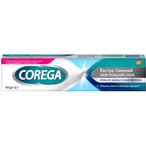 Крем для фиксации зубных протезов Корега Экстра Сильный Нейтральный вкус, 40 г в городе Одесса : цены, характеристики. - фото №1 Крем для фиксации зубных протезов Корега Экстра Сильный Нейтральный вкус, 40 г в городе Одесса : цены, характеристики.