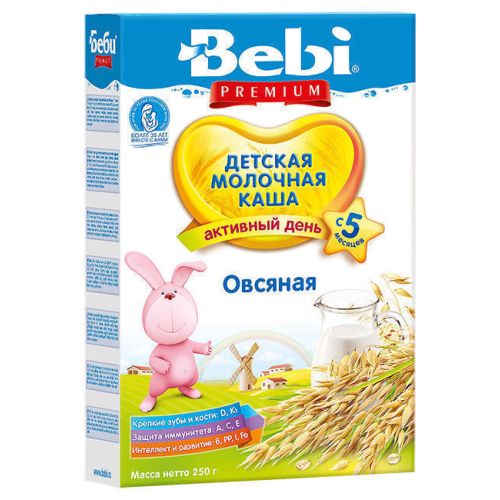 Каша молочна Bebi Premium вівсяна з 5 місяців 250 г недорого - фото №1 Каша молочна Bebi Premium вівсяна з 5 місяців 250 г недорого