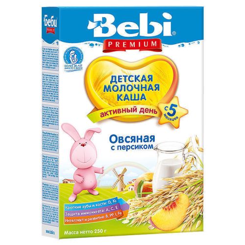 Каша молочна Bebi Premium вівсяна з персиком з 5 місяців 250 г ADD - фото №1 Каша молочна Bebi Premium вівсяна з персиком з 5 місяців 250 г ADD