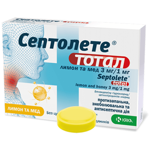 Септолете тотал лимон та мед 3 мг/1 мг льодяники №16 в місті Одеса : ціни, характеристика. - фото №1 Септолете тотал лимон та мед 3 мг/1 мг льодяники №16 в місті Одеса : ціни, характеристика.