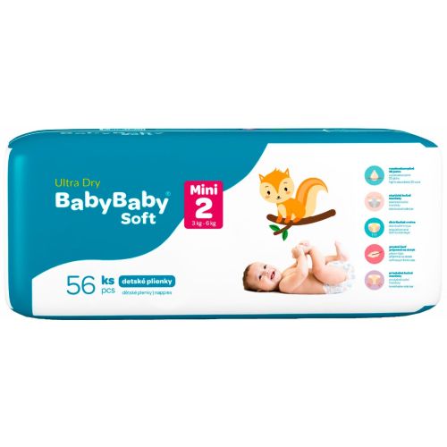 Подгузники BabyBaby Soft Premium Ultra Dry Midi р. 2 (3-6 кг), 56 шт. цена - фото №1 Подгузники BabyBaby Soft Premium Ultra Dry Midi р. 2 (3-6 кг), 56 шт. цена