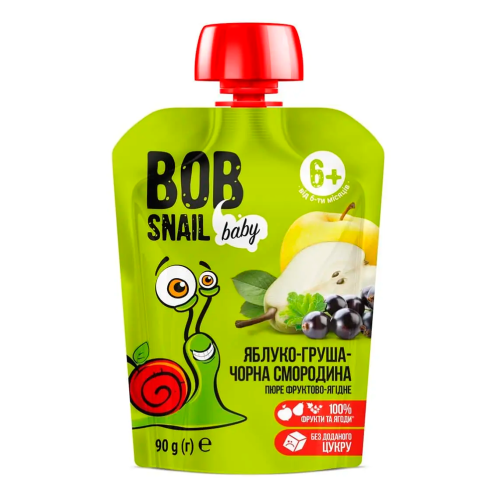 Пюре фруктове Bob Snail (Равлик Боб) яблуко-груша-чорниця-смородина 90 г в Україні - фото №1 Пюре фруктове Bob Snail (Равлик Боб) яблуко-груша-чорниця-смородина 90 г в Україні