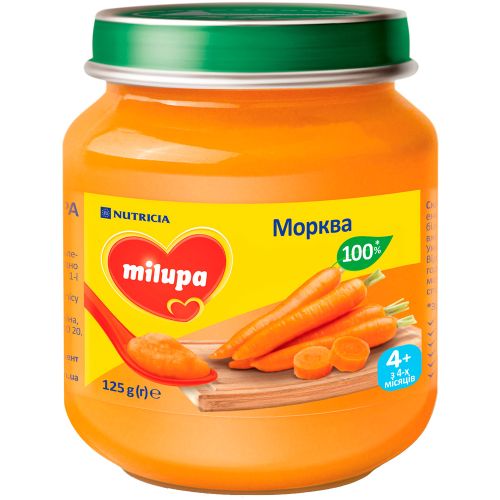 Пюре Milupa Морковь, с 4 месяцев, 125 г в Украине - фото №1 Пюре Milupa Морковь, с 4 месяцев, 125 г в Украине