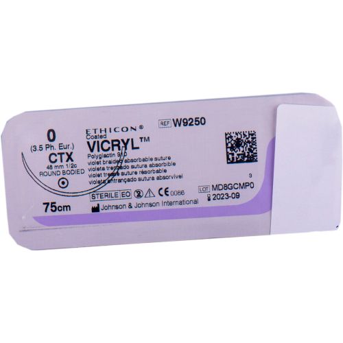 Шовный материал Викрил р.USP 0, колющая игла 48 мм, 1/2 окружности, длина 75 см, W9250 цена - фото №1 Шовный материал Викрил р.USP 0, колющая игла 48 мм, 1/2 окружности, длина 75 см, W9250 цена