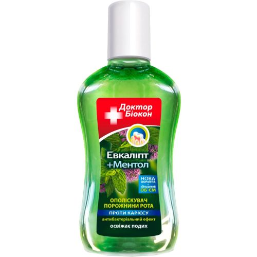Ополаскиватель полости рта Доктор Биокон Эвкалипт и мята, 300 мл в городе Одесса : цены, характеристики. - фото №1 Ополаскиватель полости рта Доктор Биокон Эвкалипт и мята, 300 мл в городе Одесса : цены, характеристики.