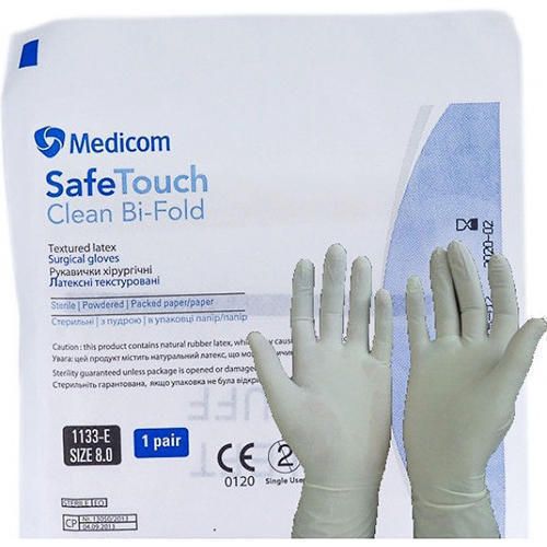 Перчатки Safe-Touch Bi-Fold смотровые латексные нестерильные припудренные (р.M) купить - фото №1 Перчатки Safe-Touch Bi-Fold смотровые латексные нестерильные припудренные (р.M) купить