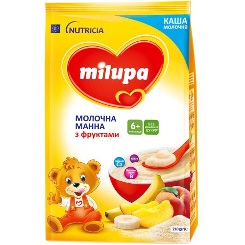 Каша Milupa молочная сухая манная с фруктами (с 6 месяцев) 210 г ADD - фото №1 Каша Milupa молочная сухая манная с фруктами (с 6 месяцев) 210 г ADD