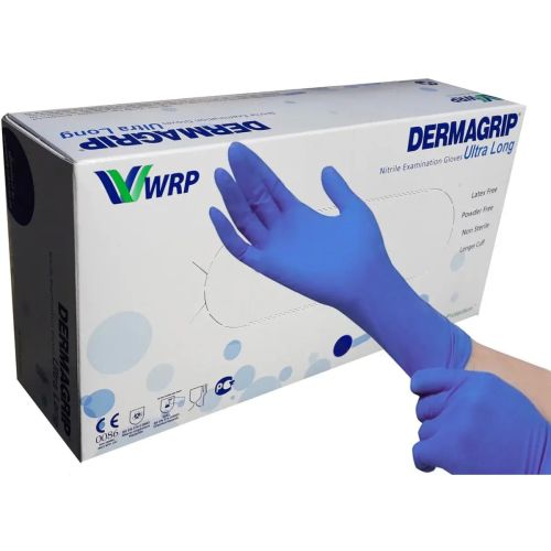 Перчатки WRP Dermagrip нитриловые неопудренные синие, р.M, 1 пара купить - фото №1 Перчатки WRP Dermagrip нитриловые неопудренные синие, р.M, 1 пара купить