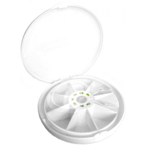 Органайзер для таблеток пластиковый неделя круглый с крышкой РТ 6046 купить - фото №1 Органайзер для таблеток пластиковый неделя круглый с крышкой РТ 6046 купить