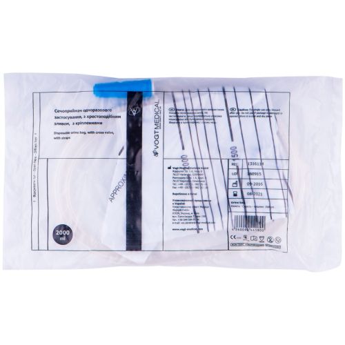 Мочеприемник для взрослых Vogt с крестообразным сливом и креплением, стерильный, 2 л, 1 шт. в интернет-аптеке - фото №1 Мочеприемник для взрослых Vogt с крестообразным сливом и креплением, стерильный, 2 л, 1 шт. в интернет-аптеке