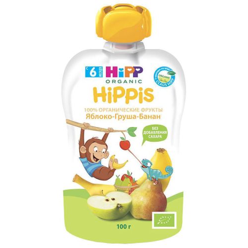 Пюре Hipp 8520-2 яблуко, груша, банан (з 6 місяців) 100 г купити - фото №1 Пюре Hipp 8520-2 яблуко, груша, банан (з 6 місяців) 100 г купити