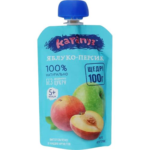 Пюре фруктове Карапуз Яблуко та персик 100 г в аптеці - фото №1 Пюре фруктове Карапуз Яблуко та персик 100 г в аптеці