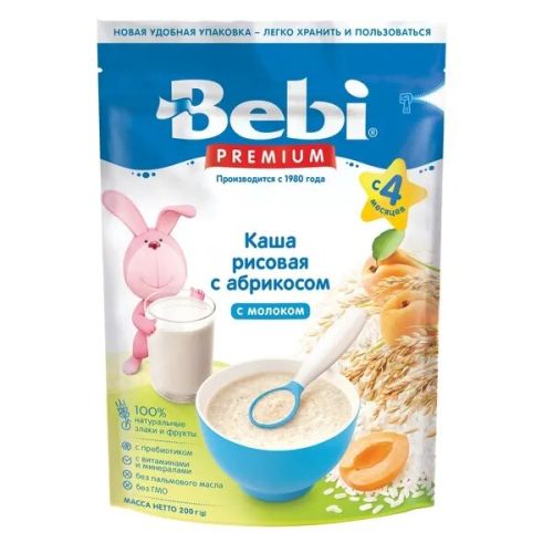 Каша Bebi Premium молочна рисова, з абрикосом з 4 місяців 200 г ADD - фото №1 Каша Bebi Premium молочна рисова, з абрикосом з 4 місяців 200 г ADD