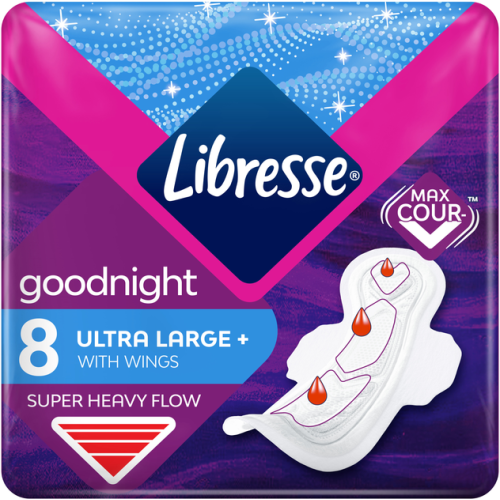 Прокладки гигиенические Libresse Goodnight Ultra Large+ №8 в интернет-аптеке - фото №1 Прокладки гигиенические Libresse Goodnight Ultra Large+ №8 в интернет-аптеке
