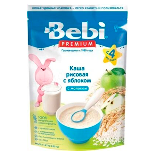 Каша Bebi Premium молочна рисова з яблуком з 4 місяців 200 г в інтернет-аптеці - фото №1 Каша Bebi Premium молочна рисова з яблуком з 4 місяців 200 г в інтернет-аптеці