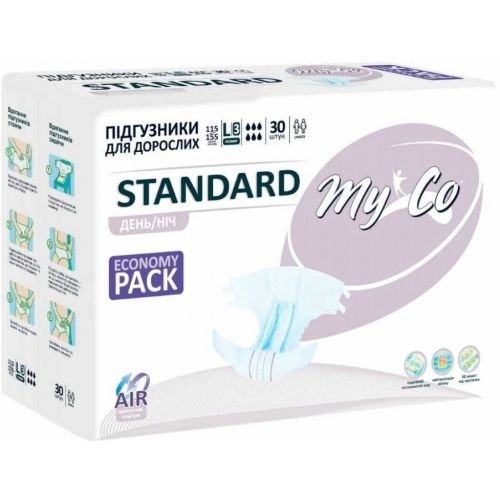 Підгузки для дорослих MyCo Standard р.L/3 30 шт. в Україні - фото №1 Підгузки для дорослих MyCo Standard р.L/3 30 шт. в Україні