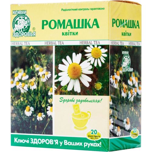 Фіточай Ключі Здоров'я Ромашка №31 1,2 г фільтр-пакет №20 в місті Чернігів : ціни, характеристика. - фото №1 Фіточай Ключі Здоров'я Ромашка №31 1,2 г фільтр-пакет №20 в місті Чернігів : ціни, характеристика.