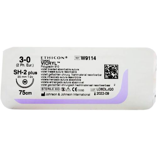 Вікрил фіолетовий (3-0) M2, 75 см, голка колюча SH-2 Plus, 20 мм, 1/2 кола (W9114) замовити - фото №1 Вікрил фіолетовий (3-0) M2, 75 см, голка колюча SH-2 Plus, 20 мм, 1/2 кола (W9114) замовити