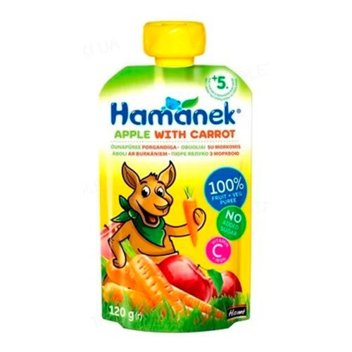 Пюре Hamanek яблуко з морквою 120 г недорого - фото №1 Пюре Hamanek яблуко з морквою 120 г недорого