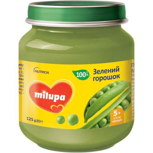 Пюре овощное Milupa Зеленый горошек, 125 г в аптеке - фото №1 Пюре овощное Milupa Зеленый горошек, 125 г в аптеке