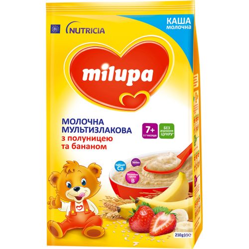 Каша молочная мультизлаковая Milupa с клубникой и бананом от 7 месяцев, 210 г недорого - фото №1 Каша молочная мультизлаковая Milupa с клубникой и бананом от 7 месяцев, 210 г недорого