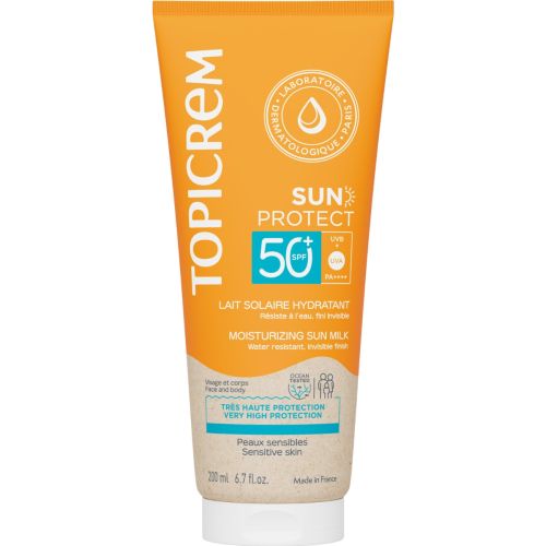 Молочко для лица и тела Topicrem (Топикрем) Sun Protect SPF50+ увлажняющее солнцезащитное, 200 мл в аптеке - фото №1 Молочко для лица и тела Topicrem (Топикрем) Sun Protect SPF50+ увлажняющее солнцезащитное, 200 мл в аптеке