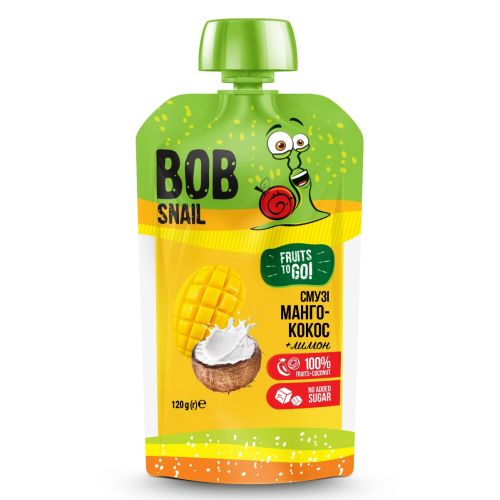 Пюре-смузі Bob Snail (Равлик Боб) манго-кокос 120 г недорого - фото №1 Пюре-смузі Bob Snail (Равлик Боб) манго-кокос 120 г недорого