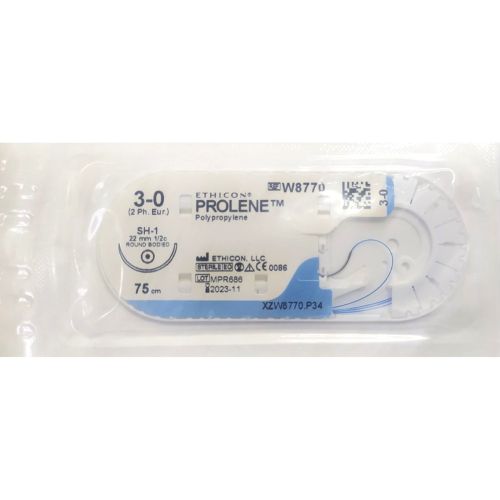 Шовный материал Пролен 3-0 W8770 длина 75 см колющая игла 22 мм 1/2 круга №1 заказать - фото №1 Шовный материал Пролен 3-0 W8770 длина 75 см колющая игла 22 мм 1/2 круга №1 заказать