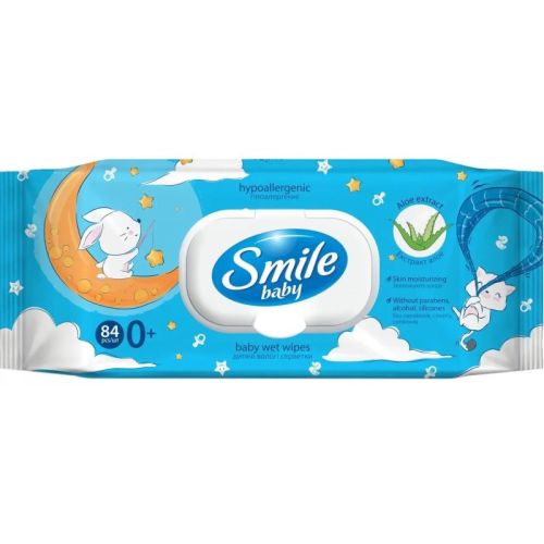 Серветки вологі Smile (Смайл) Baby 0+ дитячі з екстрактом алое №84 в інтернет-аптеці - фото №1 Серветки вологі Smile (Смайл) Baby 0+ дитячі з екстрактом алое №84 в інтернет-аптеці