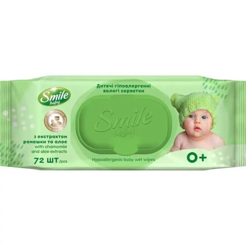 Серветки вологі Smile (Смайл) Baby 0+ дитячі з екстрактом ромашки та алое №72 замовити - фото №1 Серветки вологі Smile (Смайл) Baby 0+ дитячі з екстрактом ромашки та алое №72 замовити