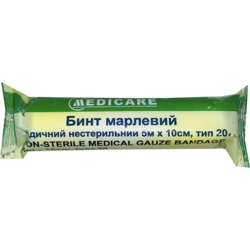 Бинт Medicare марлевий медичний нестерильний тип 20, 5 м х 10 см, 1 шт. в місті Запоріжжя : ціни, характеристика. - фото №1 Бинт Medicare марлевий медичний нестерильний тип 20, 5 м х 10 см, 1 шт. в місті Запоріжжя : ціни, характеристика.