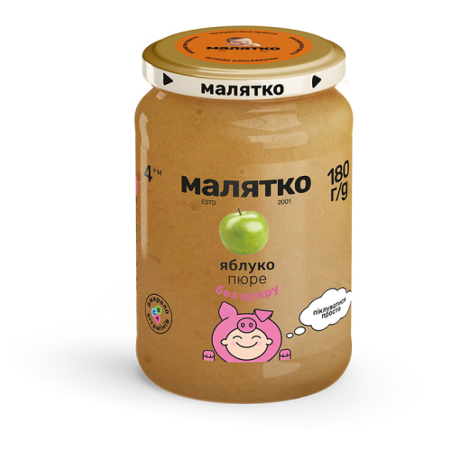 Пюре фруктове Малятко Яблуко без цукру 180 г недорого - фото №1 Пюре фруктове Малятко Яблуко без цукру 180 г недорого