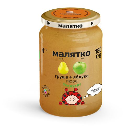 Пюре фруктове Малятко яблуко і груша без цукру 180 г в аптеці - фото №1 Пюре фруктове Малятко яблуко і груша без цукру 180 г в аптеці