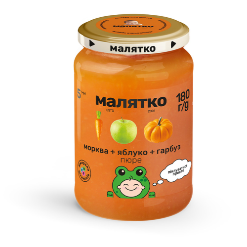 Пюре фруктово-овочеве Малятко морква, гарбуз і яблуко 180 г фото - фото №1 Пюре фруктово-овочеве Малятко морква, гарбуз і яблуко 180 г фото