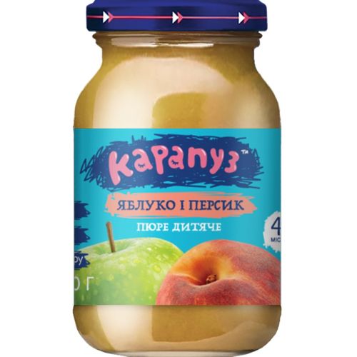 Пюре фруктове Карапуз Яблуко і персик 170 г в аптеці - фото №1 Пюре фруктове Карапуз Яблуко і персик 170 г в аптеці