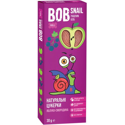 Цукерки Bob Snail (Равлик Боб) яблуко-чорна смородина 30 г замовити - фото №1 Цукерки Bob Snail (Равлик Боб) яблуко-чорна смородина 30 г замовити