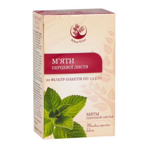 Мяты перечной листвы по 1,5 г фильтр-пакетов №20 в Украине - фото №1 Мяты перечной листвы по 1,5 г фильтр-пакетов №20 в Украине