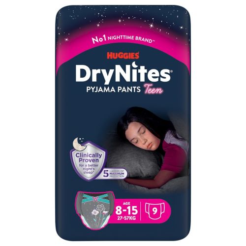 Труси-підгузки для дівчаток Huggies DryNites нічні (27-57 кг) №9 в аптеці - фото №1 Труси-підгузки для дівчаток Huggies DryNites нічні (27-57 кг) №9 в аптеці