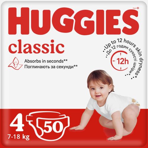 Подгузники Huggies Classic р.4 (7-18 кг), 50 шт. фото - фото №1 Подгузники Huggies Classic р.4 (7-18 кг), 50 шт. фото