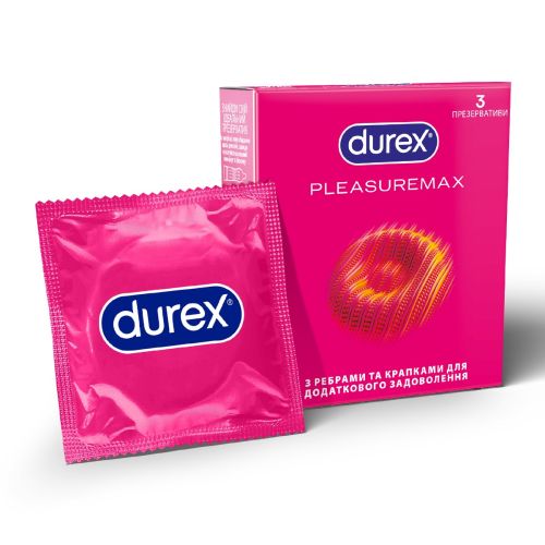 Презервативи латексні з силіконовою змазкою DUREX Pleasuremax (з ребрами та крапками), З шт. в Дніпрі : ціни, характеристика. - фото №1 Презервативи латексні з силіконовою змазкою DUREX Pleasuremax (з ребрами та крапками), З шт. в Дніпрі : ціни, характеристика.