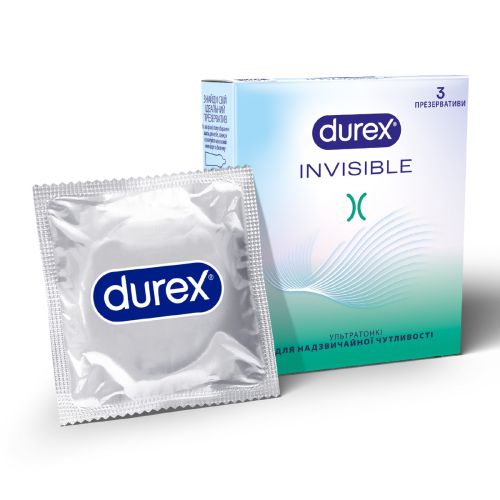 Презервативи латексні з силіконовою змазкою DUREX Іnvisible (ультратонкі), З шт. в Дніпрі : ціни, характеристика. - фото №1 Презервативи латексні з силіконовою змазкою DUREX Іnvisible (ультратонкі), З шт. в Дніпрі : ціни, характеристика.
