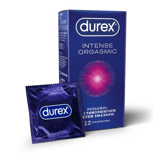 Презервативи латексні з силіконовою змазкою DUREX Intense Orgasmic (рельєфні, зі стимулюючим гелем-змазкою), 12 шт. в Дніпрі : ціни, характеристика. - фото №1 Презервативи латексні з силіконовою змазкою DUREX Intense Orgasmic (рельєфні, зі стимулюючим гелем-змазкою), 12 шт. в Дніпрі : ціни, характеристика.