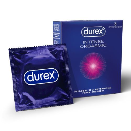 Презервативи латексні з силіконовою змазкою DUREX Intense Orgasmic (рельєфні, зі стимулюючим гелем-змазкою), З шт. в Дніпрі : ціни, характеристика. - фото №1 Презервативи латексні з силіконовою змазкою DUREX Intense Orgasmic (рельєфні, зі стимулюючим гелем-змазкою), З шт. в Дніпрі : ціни, характеристика.
