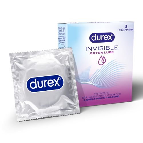 Презервативи латексні з силіконовою змазкою DUREX Invisible Extra Lube (ультратонкі з додатковою змазкою), 3 шт. в Дніпрі : ціни, характеристика. - фото №1 Презервативи латексні з силіконовою змазкою DUREX Invisible Extra Lube (ультратонкі з додатковою змазкою), 3 шт. в Дніпрі : ціни, характеристика.