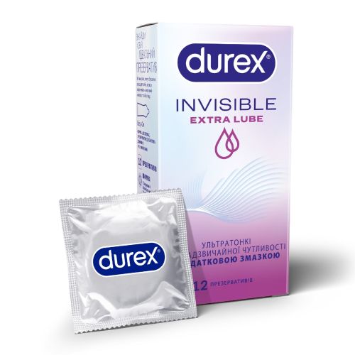 Презервативи латексні з силіконовою змазкою DUREX Invisible Extra Lube (ультратонкі з додатковою змазкою), 12 шт. в Дніпрі : ціни, характеристика. - фото №1 Презервативи латексні з силіконовою змазкою DUREX Invisible Extra Lube (ультратонкі з додатковою змазкою), 12 шт. в Дніпрі : ціни, характеристика.