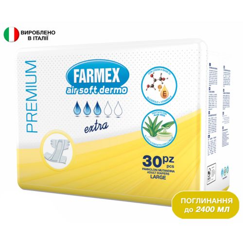 Підгузки для дорослих Farmex Premium Air Soft Dermo Extra р.L №30 в місті Одеса : ціни, характеристика. - фото №1 Підгузки для дорослих Farmex Premium Air Soft Dermo Extra р.L №30 в місті Одеса : ціни, характеристика.
