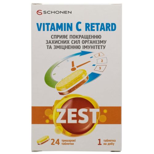 Zest (Зест) Vitamin C Retard (Витамин С Ретард) таблетки №24 цена - фото №1 Zest (Зест) Vitamin C Retard (Витамин С Ретард) таблетки №24 цена